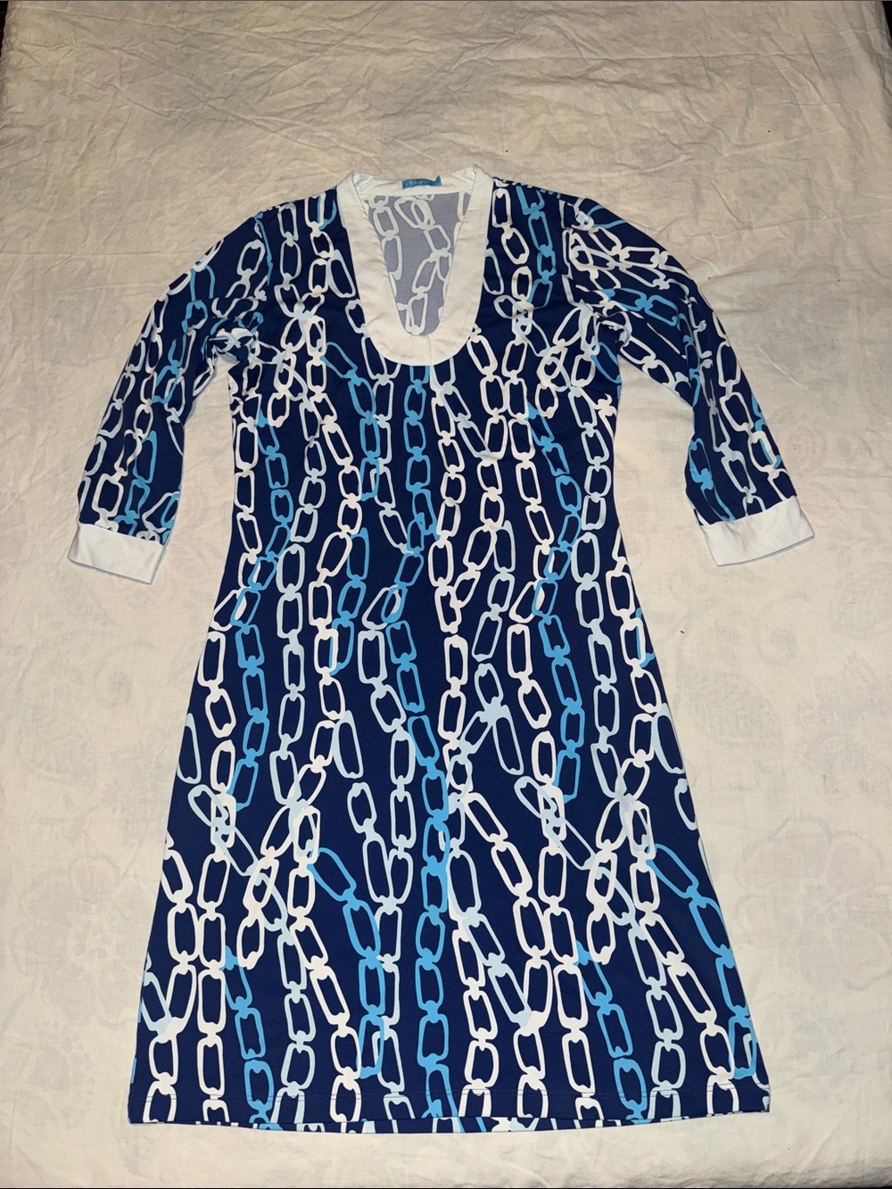 J. McLaughlin Gisel Tunic Dress Catalina Cloth Blue White Chain Link XS